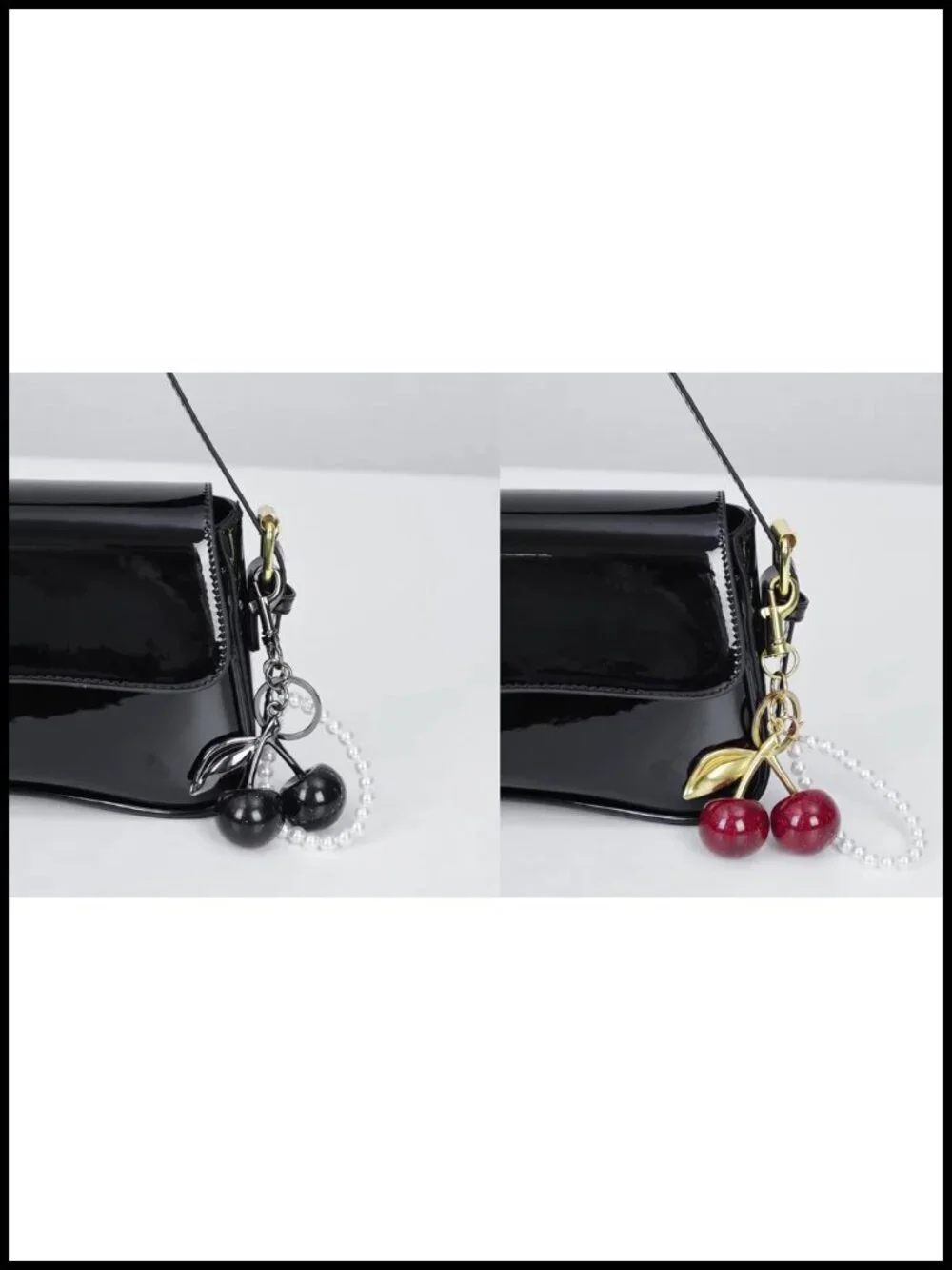 Women Hobo Crossbody Purse with Cherry Pendant Detachable Straps PU Leather